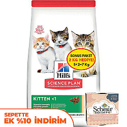Hills Kitten Tavuk Etli Yavru Kedi Maması 5 + 2 Kg (Toplam 7 Kg) + 2 Adet Schesir Tavuk Etli ve Aloe Veralı Kedi Konservesi - Hills