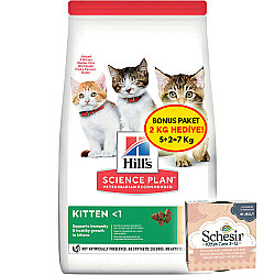 Hills Kitten Tavuk Etli Yavru Kedi Maması 5 + 2 Kg (Toplam 7 Kg) + 2 Adet Schesir Tavuk Etli ve Aloe Veralı Kedi Konservesi - Hills