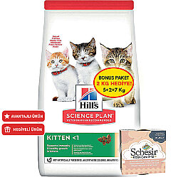 Hills Kitten Tavuk Etli Yavru Kedi Maması 5 + 2 Kg (Toplam 7 Kg) + 2 Adet Schesir Tavuk Etli ve Aloe Veralı Kedi Konservesi - Hills