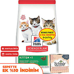 Hills Kitten Tavuk Etli Yavru Kedi Maması 5 + 2 Kg (Toplam 7 Kg) + 2 Adet Schesir Tavuk Etli ve Aloe Veralı Kedi Konservesi - Hills