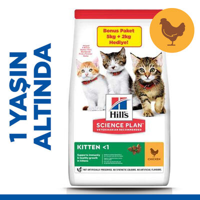 Hills Kitten Tavuk Etli Yavru Kedi Maması 5 + 2 Kg (Toplam 7 Kg) + Mama Kabı