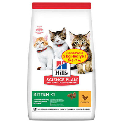 Hills Kitten Tavuk Etli Yavru Kedi Maması 5 + 2 Kg (Toplam 7 Kg) + Mama Kabı