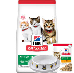 Hills Kitten Ton Balıklı Yavru Kedi Maması 1,5 Kg + Moderna Desenli Mama Kabı ve Hills Yaş Mama - Hills