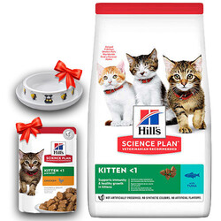 Hills - Hills Kitten Ton Balıklı Yavru Kedi Maması 1,5 Kg + Moderna Desenli Mama Kabı ve Hills Yaş Mama