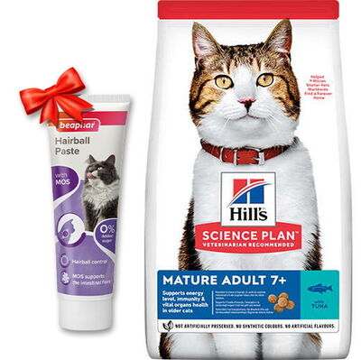 Hills Mature 7+ Ton Balıklı Yaşlı Kedi Maması 1,5 Kg + Beaphar Malt Macun 100 Gr