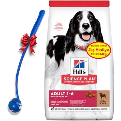 Hills Medium Kuzulu Yetişkin Köpek Maması 12 + 2 Kg (Toplam 14 Kg) + Top Fırlatıcı Oyuncak