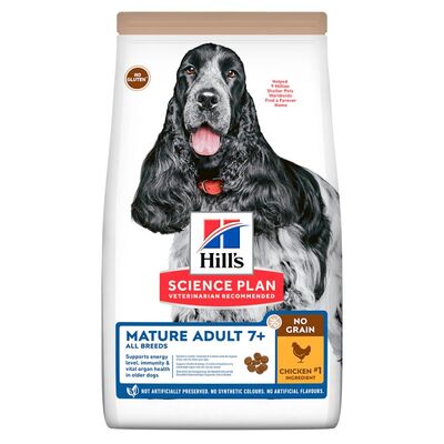 Hills No Grain Mature 7+ Tavuklu Yaşlı Tahılsız Köpek Maması 2,5 Kg + Temizlik Mendili