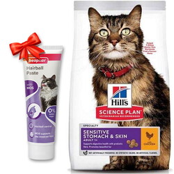 Hills - Hills Sensitive Stomach Skin Deri Hassasiyeti Kedi Maması 1,5 Kg + Beaphar Malt Macun 100 Gr