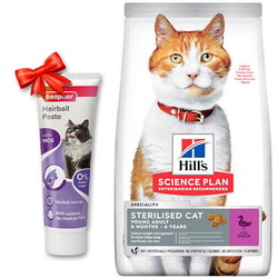 Hills - Hills Sterilised Kısırlaştırılmış Ördekli Kedi Maması 1,5 Kg + Beaphar Malt Macun 100 Gr