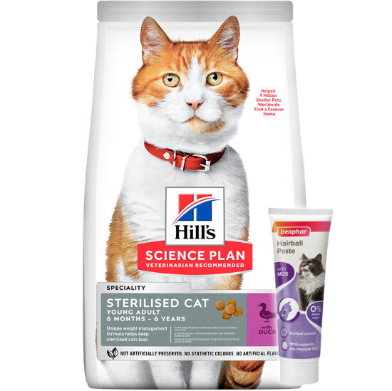 Hills Sterilised Kısırlaştırılmış Ördekli Kedi Maması 1,5 Kg + Beaphar Malt Macun 100 Gr - 1