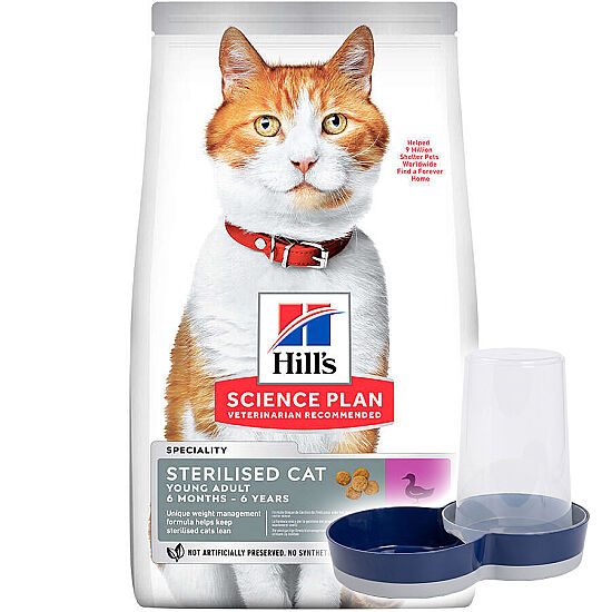 Hills Sterilised Kısırlaştırılmış Ördekli Kedi Maması 10 Kg + Moderna Hazneli Mama Kabı - 1