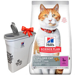 Hills - Hills Sterilised Kısırlaştırılmış Ördekli Kedi Maması 3 Kg+ Mama Saklama Kabı