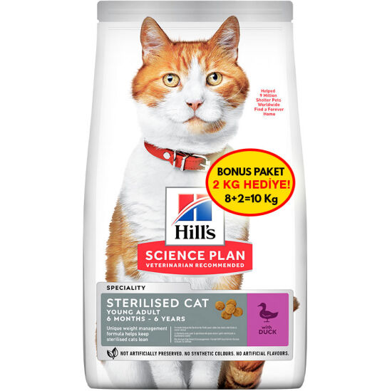 Hills Sterilised Kısırlaştırılmış Ördekli Kedi Maması 8 + 2 Kg (Toplam 10 Kg) + Gimcat Kedi Pudingi 150 Gr - 2