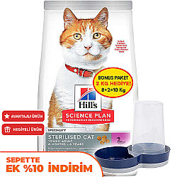Hills Sterilised Kısırlaştırılmış Ördekli Kedi Maması 8 + 2 Kg (Toplam 10 Kg) + Moderna Hazneli Mama Kabı - Hills