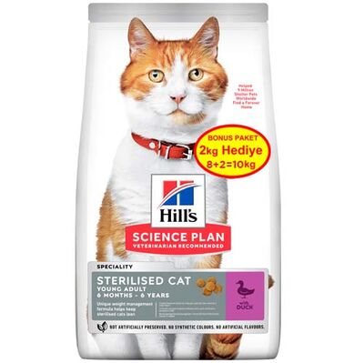 Hills Sterilised Kısırlaştırılmış Ördekli Kedi Maması 8 + 2 Kg (Toplam 10 Kg)