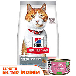 Hills Sterilised Kısırlaştırılmış Somonlu Kedi Maması 10 Kg + 2 Adet Schesir Ton Balıklı ve Jambonlu Kedi Konservesi - Hills