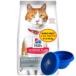 Hills Sterilised Kısırlaştırılmış Somonlu Kedi Maması 8 + 2 Kg (Toplam 10 Kg) + Silikon Mama Kabı - 1