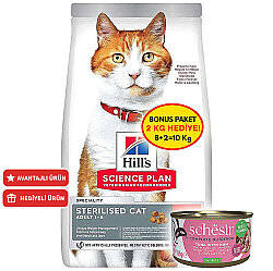 Hills Sterilised Kısırlaştırılmış Somonlu Kedi Maması 8 + 2 Kg (Toplam 10 Kg) + 2 Adet Schesir Ton Balıklı ve Jambonlu Kedi Konservesi - 2