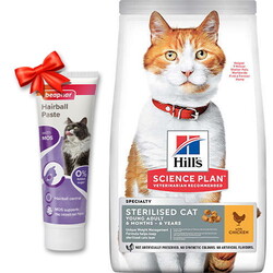 Hills - Hills Sterilised Kısırlaştırılmış Tavuklu Kedi Maması 1,5 Kg + Beaphar Malt Macun 100 Gr