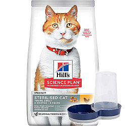 Hills Sterilised Kısırlaştırılmış Tavuklu Kedi Maması 10 Kg + Moderna Hazneli Mama Kabı - Hills