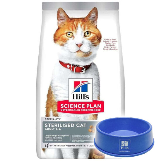 Hills Sterilised Kısırlaştırılmış Tavuklu Kedi Maması 3 Kg + Mama Kabı