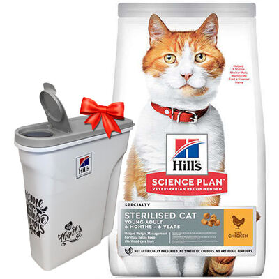 Hills Sterilised Kısırlaştırılmış Tavuklu Kedi Maması 3 Kg+ Mama Saklama Kabı