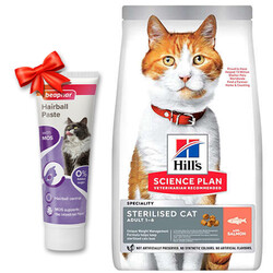 Hills - Hills Sterilised Kısırlaştırılmış Somonlu Kedi Maması 3 Kg + Beaphar Malt Macun 100 Gr