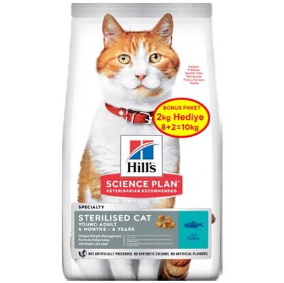 Hills Sterilised Kısırlaştırılmış Ton Balıklı Kedi Maması 8 + 2 Kg (Toplam 10 Kg)
