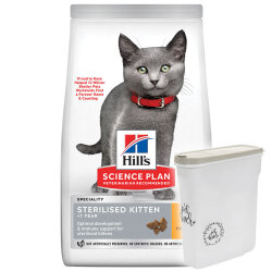 Hill's Sterilised Kitten Kısırlaştırılmış Tavuklu Yavru Kedi Maması 1,5 Kg + Saklama Kabı - Hills