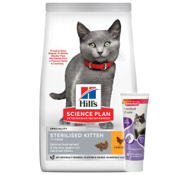 Hill's Sterilised Kitten Kısırlaştırılmış Tavuklu Yavru Kedi Maması 3 Kg + Beaphar Malt Macun 100 Gr - Hills