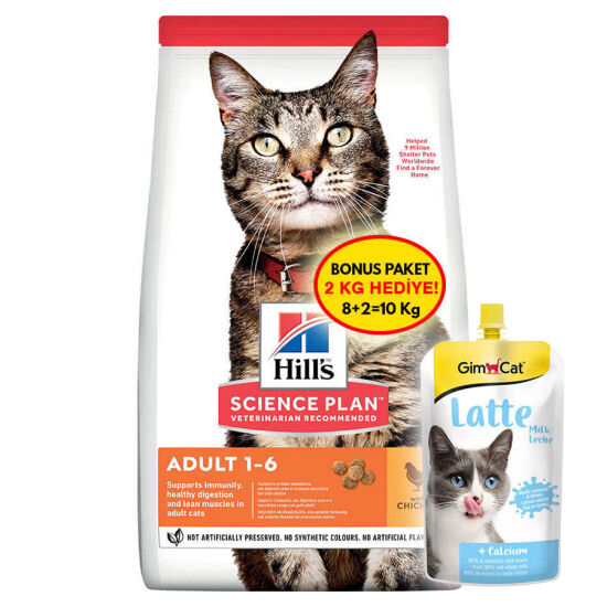 Hills Tavuk Etli Yetişkin Kedi Maması 8+2 Kg (Toplam 10 Kg) + Gimcat Milk Latte 200 ML - 1