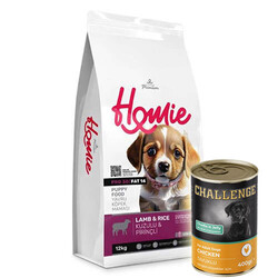 Homie - Homie Pro30 Düşük Tahıllı Kuzulu Yavru Köpek Maması 12 Kg + 5 Adet Challenge 400 Gr Konserve