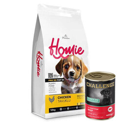 Homie - Homie Pro30 Düşük Tahıllı Tavuklu Yavru Köpek Maması 12 Kg + 5 Adet Challenge 400 Gr Konserve