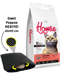 Homie - Homie Somonlu Yetişkin Kedi Maması 12 Kg + Elekli Paspas