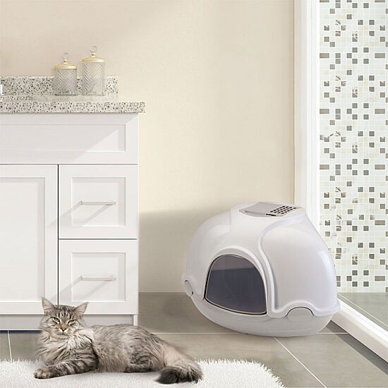 Imac Ginger Kapalı Köşe Kedi Tuvaleti 52 x 52 x 44,5 Cm Gri Beyaz - 2