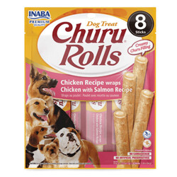 Inaba - Inaba Churu Rolls Sticks Tavuk Sargılı Somonlu Köpek Ödül Maması 8 x 12 Gr