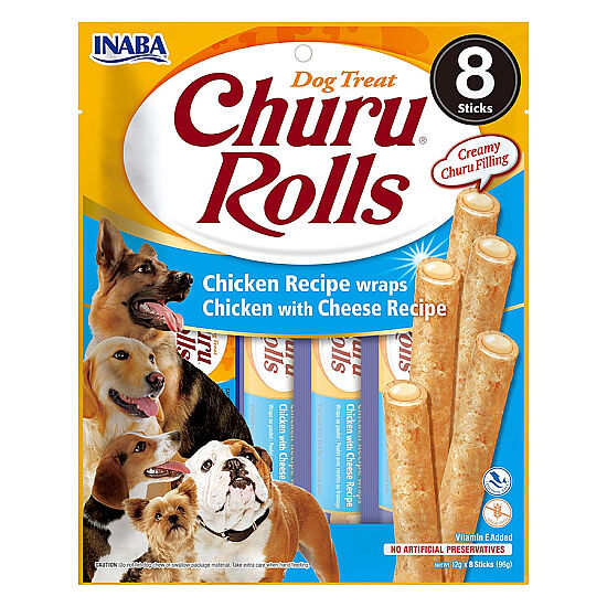 Inaba Churu Rolls Sticks Tavuk Sargılı ve Peynirli Köpek Ödül Maması 8 x 12 Gr - 1
