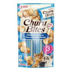 Inaba - Inaba Ciao Churu Bites Tavuk Sargılı Deniz Taraklı ve Ton Balıklı Kedi Ödül Maması 3 x 10 Gr