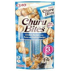 Inaba Ciao Churu Bites Tavuk Sargılı Deniz Taraklı ve Ton Balıklı Kedi Ödül Maması 3 x 10 Gr - Inaba
