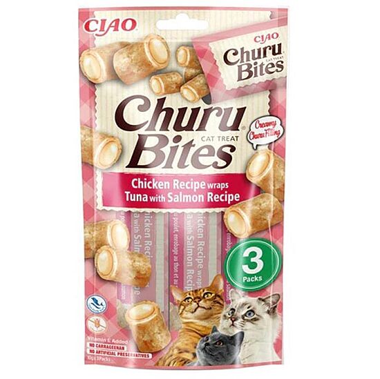 Inaba Ciao Churu Bites Tavuk Sargılı Ton Balıklı ve Somonlu Kedi Ödül Maması 3 x 10 Gr - 1