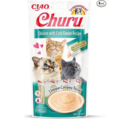 Inaba Ciao Churu Cream Tavuklu ve Yengeçli Kedi Ödül Kreması 4 x 14 Gr