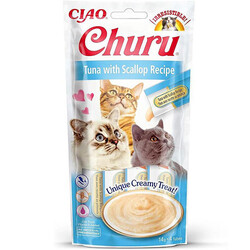 Inaba - Inaba Ciao Churu Cream Ton Balıklı ve Deniz Taraklı Kedi Ödül Kreması 4 x 14 Gr