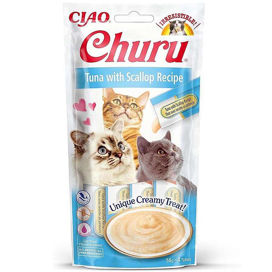 Inaba Ciao Churu Cream Ton Balıklı ve Deniz Taraklı Kedi Ödül Kreması 4 x 14 Gr