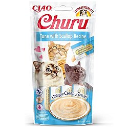 Inaba Ciao Churu Cream Ton Balıklı ve Deniz Taraklı Kedi Ödül Kreması 4 x 14 Gr - Inaba
