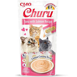 Inaba - Inaba Ciao Churu Cream Ton Balıklı ve Somonlu Kedi Ödül Kreması 4 x 14 Gr