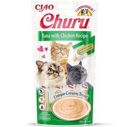 Inaba - Inaba Ciao Churu Cream Ton Balıklı ve Tavuklu Kedi Ödül Kreması 4 x 14 Gr