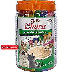 Inaba Ciao Churu Cream Tuna ve Tavuklu Kedi Ödül Kreması 50 x 14 Gr - Inaba