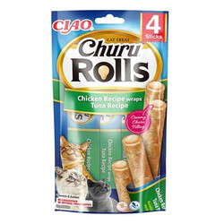 Inaba - Inaba Ciao Churu Rolls Sticks Tavuk Sargılı & Ton Balıklı Kedi Ödül Maması 4 x 10 Gr