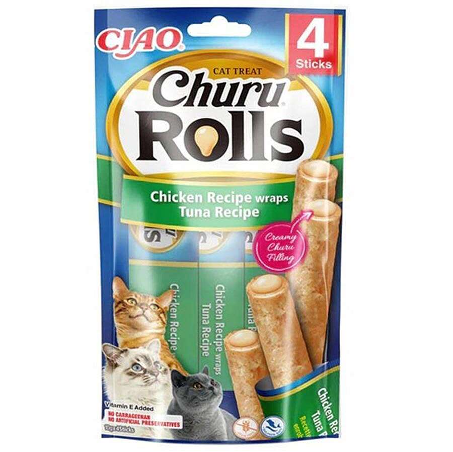 Inaba Ciao Churu Rolls Sticks Tavuk Sargılı & Ton Balıklı Kedi Ödül Maması 4 x 10 Gr