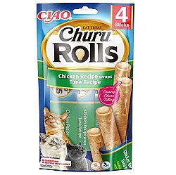 Inaba Ciao Churu Rolls Sticks Tavuk Sargılı & Ton Balıklı Kedi Ödül Maması 4 x 10 Gr - Inaba